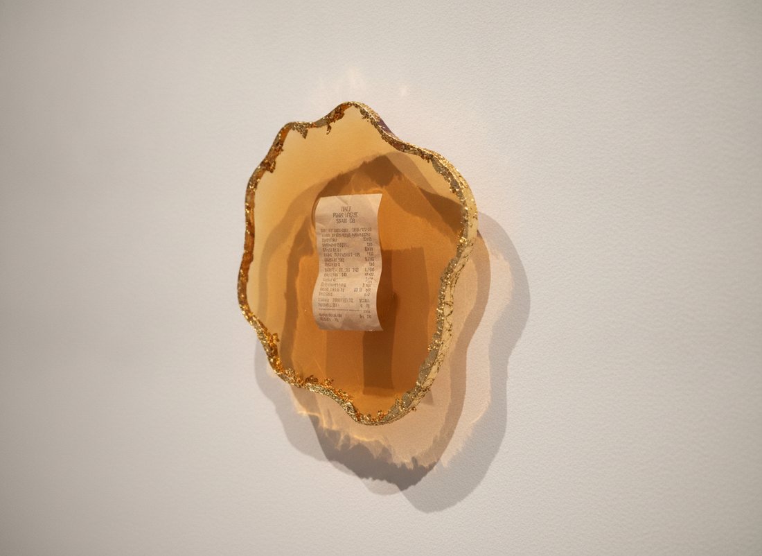 Post-Desert Luminism No. 7 (Mirage Holding a Receipt) (2025) &ndash; Mixed Media, museum documentation
